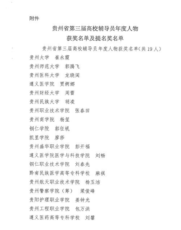 我校教师郭征帆荣获“贵州省第三届高校辅导员年度人物”